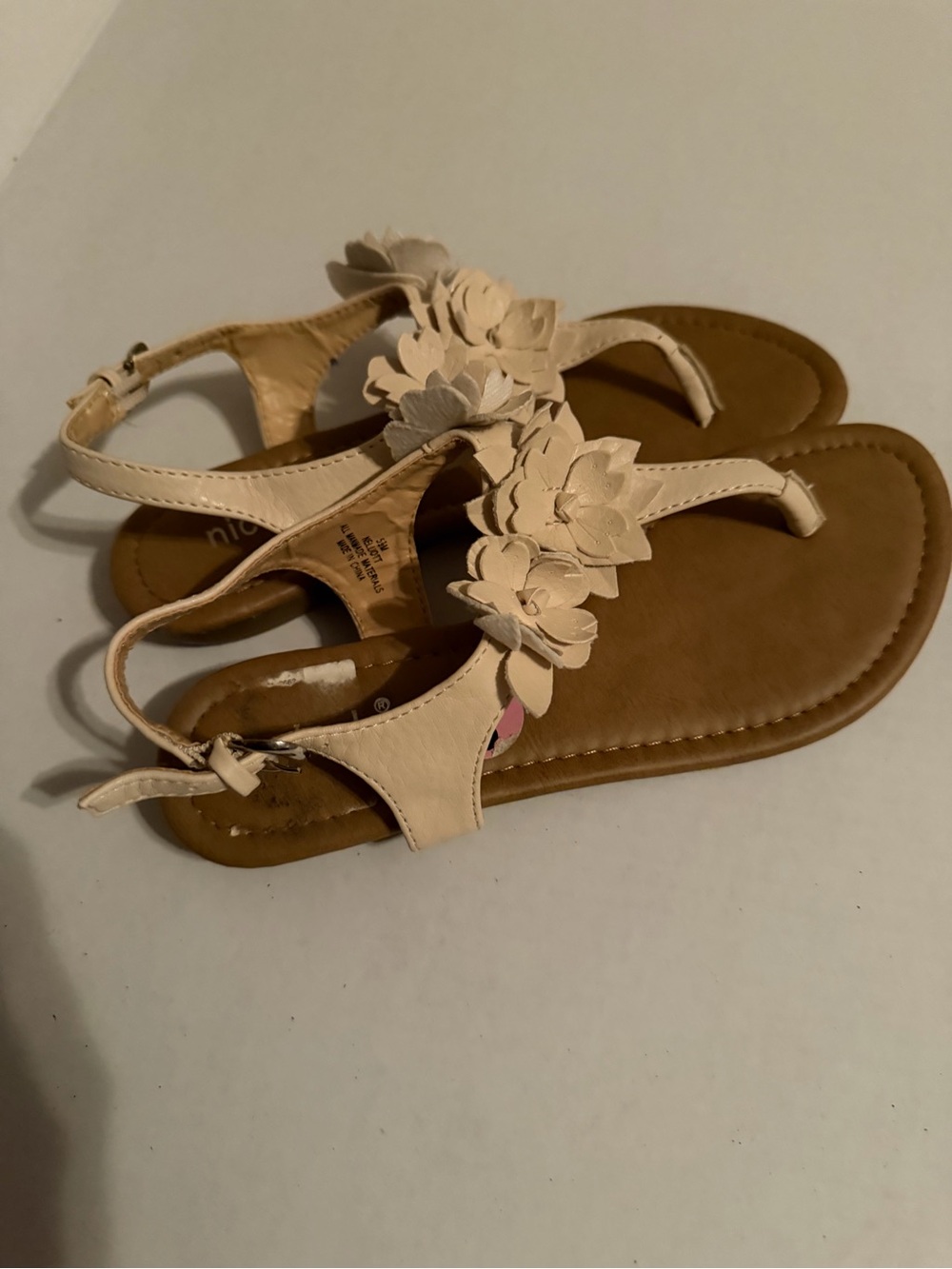 #200 Nicole Women’s Floral T-Strap Sandals - Beige